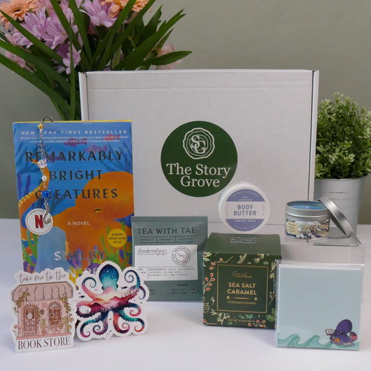 Remarkably Bright Creatures deluxe story box – flat lay of included items