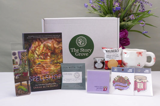 The Spellshop deluxe book box – flat lay of included items