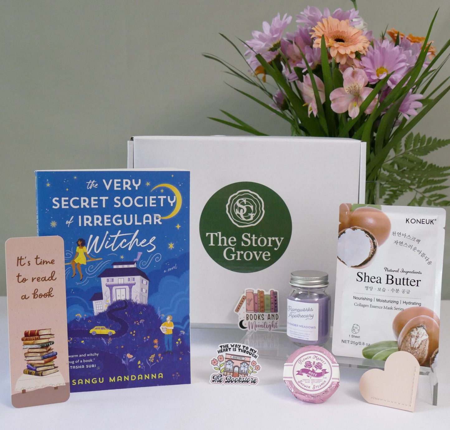 The Very Secret Society of Irregular Witches story box – flat lay of items